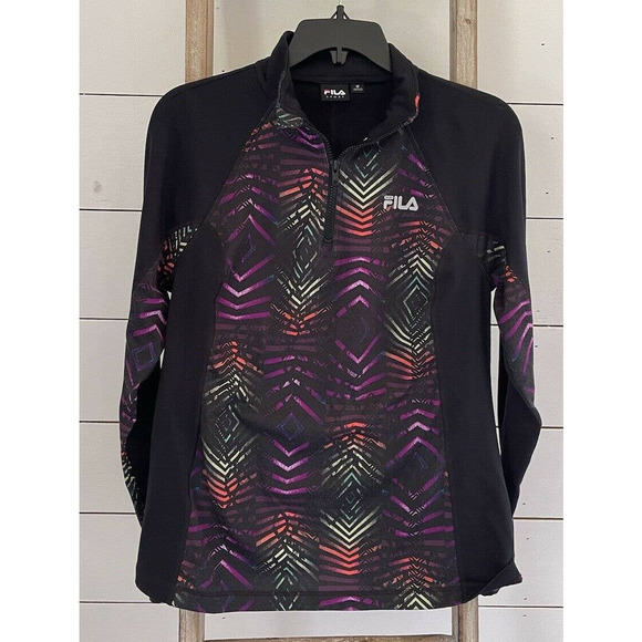 Fila Sport Women's Fitted Full Zip Track Jacket Black Bright Print Size M - Picture 1 of 5